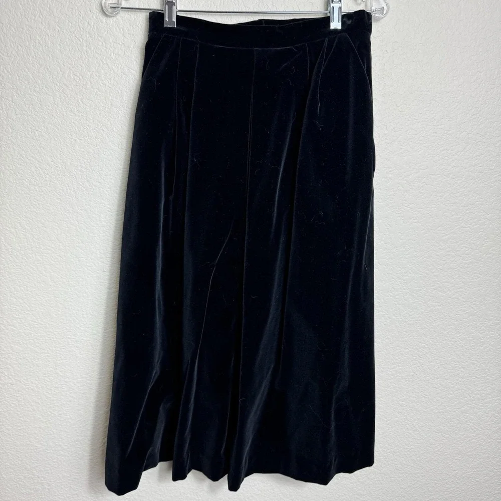 The Talbots Skirt‎ 10 Black Velvet 27 Waist Midi Vintage 80s High Rise Pockets